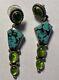 Earrings Sterling. 925 Turquoise & Peridot 2 Drops Hand Made In Nm