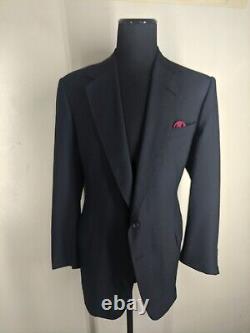 Edgar Pomeroy Made In USA Bespoke Wool Black Suit 2 Btn 2Vents 46 Long Near Mint