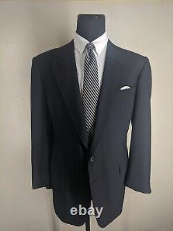 Edgar Pomeroy Made In USA Bespoke Wool Black Suit 2 Btn 2Vents 46 Long Near Mint