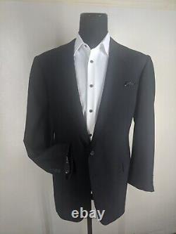 Edgar Pomeroy Made In USA Bespoke Wool Black Suit 2 Btn 2Vents 46 Long Near Mint