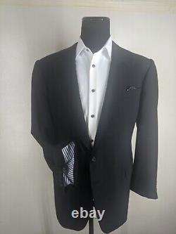 Edgar Pomeroy Made In USA Bespoke Wool Black Suit 2 Btn 2Vents 46 Long Near Mint