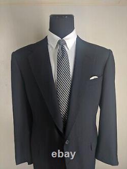 Edgar Pomeroy Made In USA Bespoke Wool Black Suit 2 Btn 2Vents 46 Long Near Mint