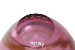Edward Roman Hand Blown Glass Vase Art Nouveau Signed Pink Wine Gold Canada Gilt