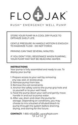 Emergency Hand Well Pump Flojak RushT 50 Feet Made in USA