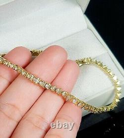 Estate Vintage 14K Yellow Gold Over 8 Ct Ladies Diamond Tennis Bracelet 7.5 inch