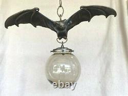 FABULOUS! #100 Artist-Made BRONZE GOTHIC BAT Chandelier Pendant withGlobe USA