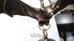 FABULOUS! #100 Artist-Made BRONZE GOTHIC BAT Chandelier Pendant withGlobe USA