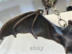 FABULOUS! #100 Artist-Made BRONZE GOTHIC BAT Chandelier Pendant withGlobe USA