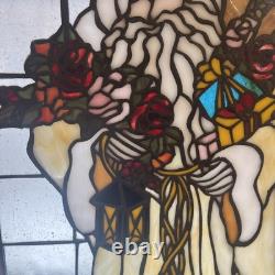 Father Christmas Stained Glass Mayda 20 X 16 Brass Frame