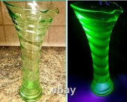 Fenton # 1530 Ring Optic Swung Vase Uranium Fenton Vase Rare Green & She glows