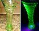 Fenton # 1530 Ring Optic Swung Vase Uranium Fenton Vase Rare Green & She Glows
