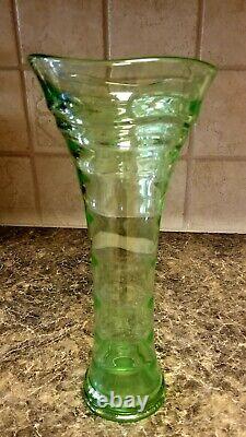 Fenton # 1530 Ring Optic Swung Vase Uranium Fenton Vase Rare Green & She glows