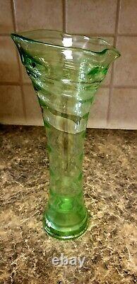 Fenton # 1530 Ring Optic Swung Vase Uranium Fenton Vase Rare Green & She glows