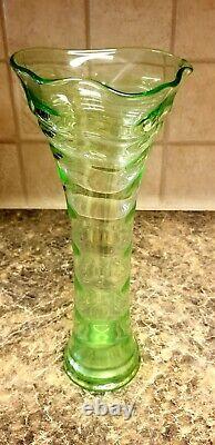 Fenton # 1530 Ring Optic Swung Vase Uranium Fenton Vase Rare Green & She glows