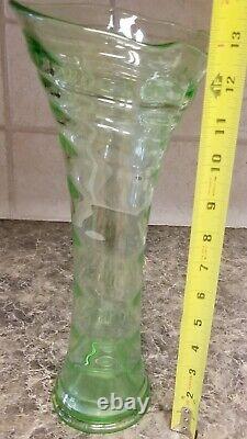 Fenton # 1530 Ring Optic Swung Vase Uranium Fenton Vase Rare Green & She glows