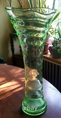 Fenton # 1530 Ring Optic Swung Vase Uranium Fenton Vase Rare Green & She glows