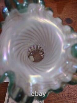 Fenton French Opalescent Vase Spiral Optic WithCape Code Green Green Edge