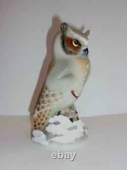 Fenton Glass Natural Owl Figurine Sand Carved Snowy Owl Ltd Ed 45 FAGCA Easton