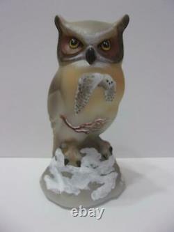 Fenton Glass Natural Owl Figurine Sand Carved Snowy Owl Ltd Ed 45 FAGCA Easton