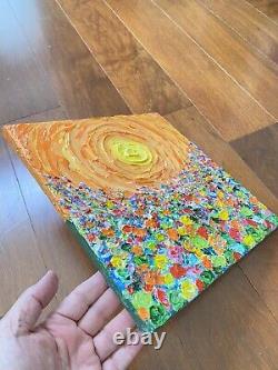 Floral Impasto 3D Original Acrylic Painting Texture Sunset Flower Field 12x12