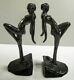 Frankart Nymph With Frog Bookends Art Deco In Black 10 Tall Metal A Pair Usa