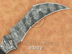 Full Tang Handmade Big Damascus Karambit Knife USA Shield Mosaic Pin DKK720