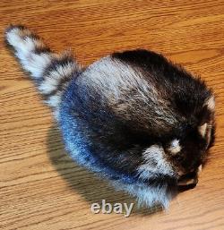 Fur Hat Racoon Whole Skin withRemovable Knit Liner Sz L to XL EUC Hand Made in USA