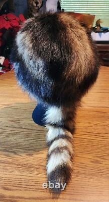 Fur Hat Racoon Whole Skin withRemovable Knit Liner Sz L to XL EUC Hand Made in USA