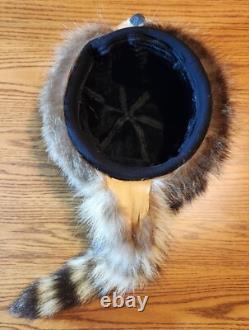 Fur Hat Racoon Whole Skin withRemovable Knit Liner Sz L to XL EUC Hand Made in USA
