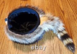 Fur Hat Racoon Whole Skin withRemovable Knit Liner Sz L to XL EUC Hand Made in USA