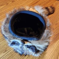 Fur Hat Racoon Whole Skin withRemovable Knit Liner Sz L to XL EUC Hand Made in USA