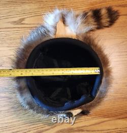 Fur Hat Racoon Whole Skin withRemovable Knit Liner Sz L to XL EUC Hand Made in USA