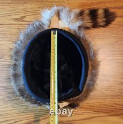 Fur Hat Racoon Whole Skin withRemovable Knit Liner Sz L to XL EUC Hand Made in USA