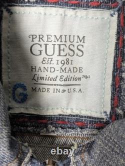GUESS Premium Limited Edition Hand Made Denim Jacket XL USA Distressed Eagle