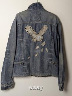 GUESS Premium Limited Edition Hand Made Denim Jacket XL USA Distressed Eagle