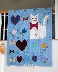 Garden Cat Afghan Contemporary Design Hand Crocheted in the USA