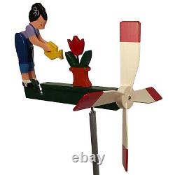 Garden Woman Whirligig Girl Watering Flowers Handmade Made in USA