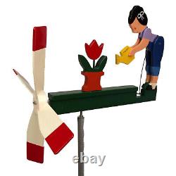 Garden Woman Whirligig Girl Watering Flowers Handmade Made in USA