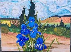 Gene Brown, Irises with a View, Original Textured Acrylic Painting 24x18