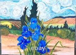Gene Brown, Irises with a View, Original Textured Acrylic Painting 24x18
