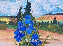 Gene Brown, Irises with a View, Original Textured Acrylic Painting 24x18