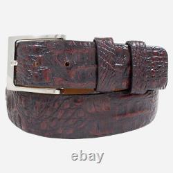 Genuine Caiman Hornback Black Cherry Crocodile Leather Belt (Made in U. S. A)