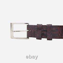 Genuine Caiman Hornback Black Cherry Crocodile Leather Belt (Made in U. S. A)