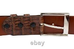 Genuine Caiman Hornback Cigar Brown Crocodile Leather Belt (Made in U. S. A)