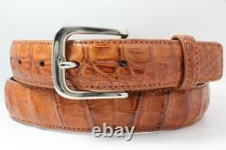 Genuine Cognac Alligator Leather 1.25 Inch Wide Belt (Made in U. S. A)