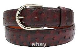 Genuine Handmade Full-Quill Black Cherry Ostrich Leather Belt (Made in U. S. A)