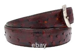 Genuine Handmade Full-Quill Black Cherry Ostrich Leather Belt (Made in U. S. A)