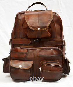 Goat Premium Leather Women Backpack Handbag School Travel Brown Shoulder Large B