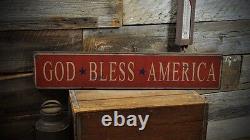 God Bless America Wood Sign Rustic Hand Made Vintage Wooden Sign