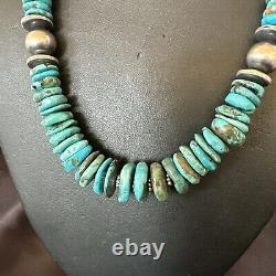 Graduated Blue Turquoise Navajo Pearls Sterling Silver Necklace 18 18319